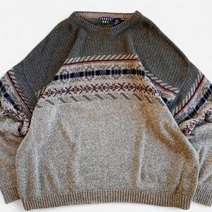 Vintage Trader Bay Earthy Slouchy Oversized Green Tan Knit Grandpa Sweater XXL